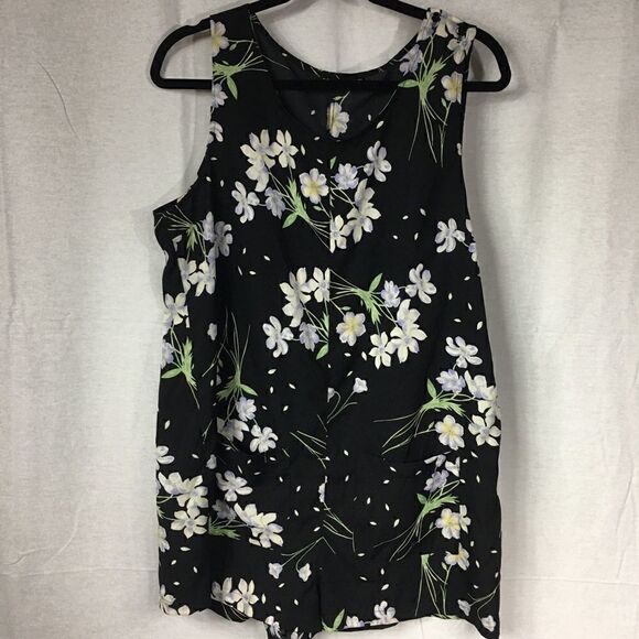 Top shop black white floral size 12 romper button closure on sleeves - Picture 1 of 8